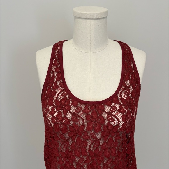 Aritzia Wilfred Dark Red Sheer Lace Tank Top - Picture 3 of 10
